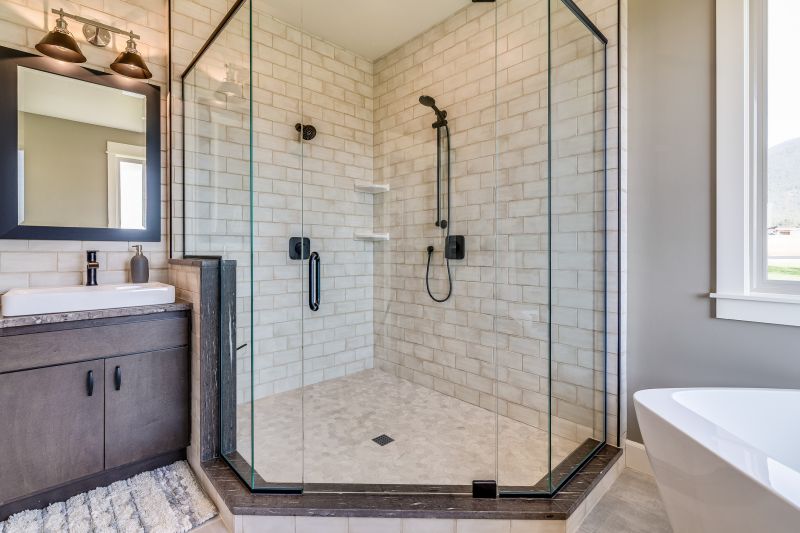 Shower with Frameless Glass and Natural Stone